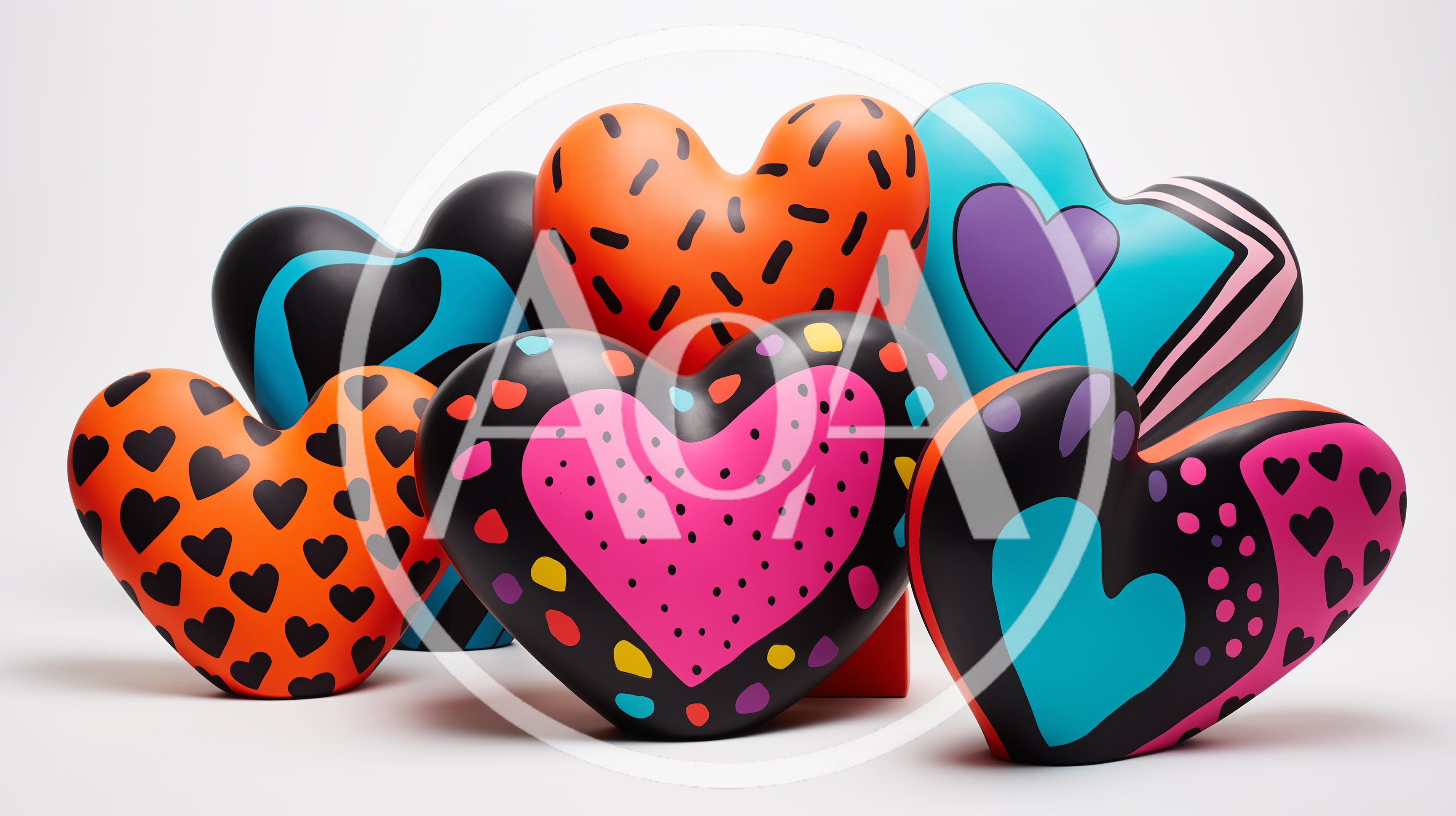 Collection Of Colorful Pop Art Heart Sculptures