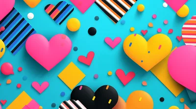 Abstract 3D Hearts and Geometric Shapes Background