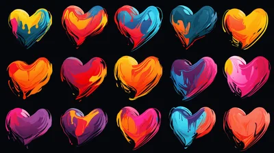 Set Of Abstract Colorful Painted Heart Illustrations