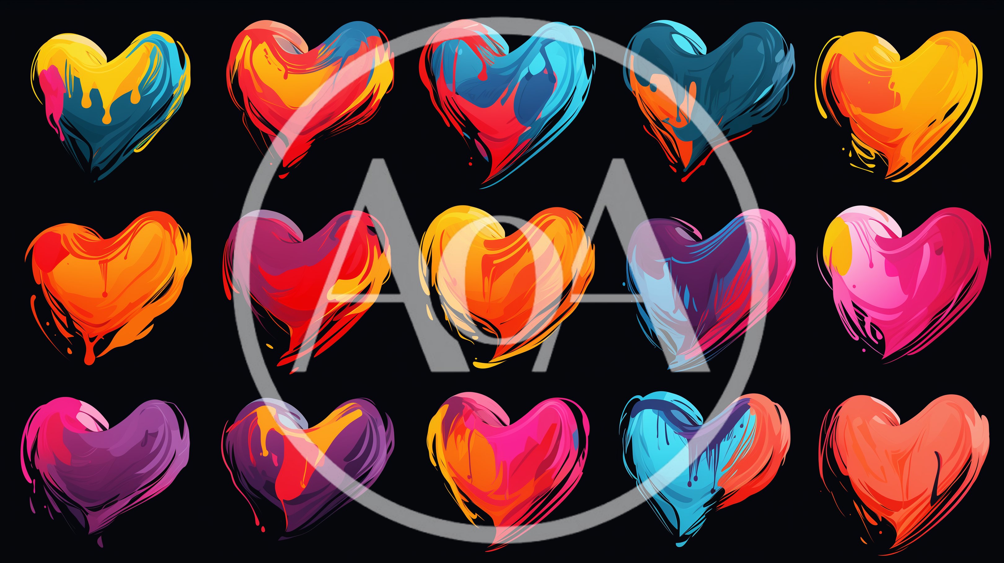 Set Of Abstract Colorful Painted Heart Illustrations