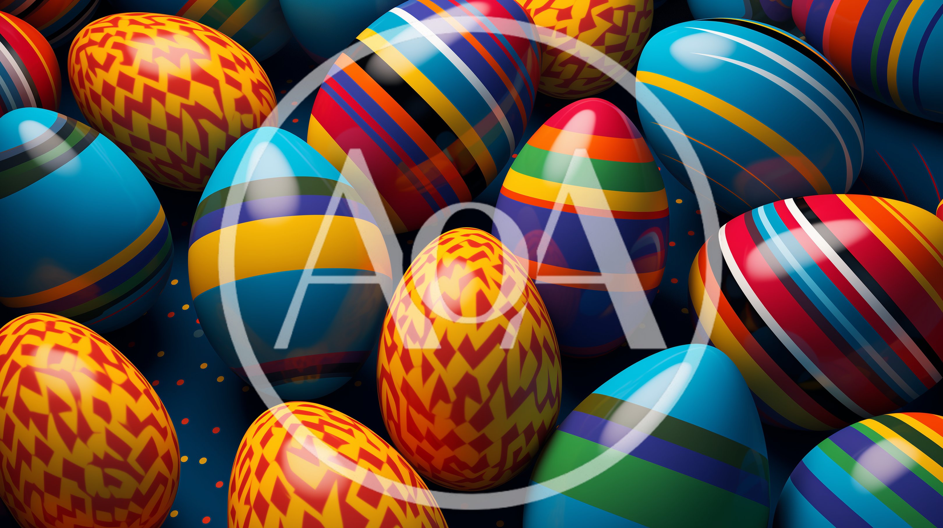 Colorful Patterned Easter Eggs on Dark Blue Background