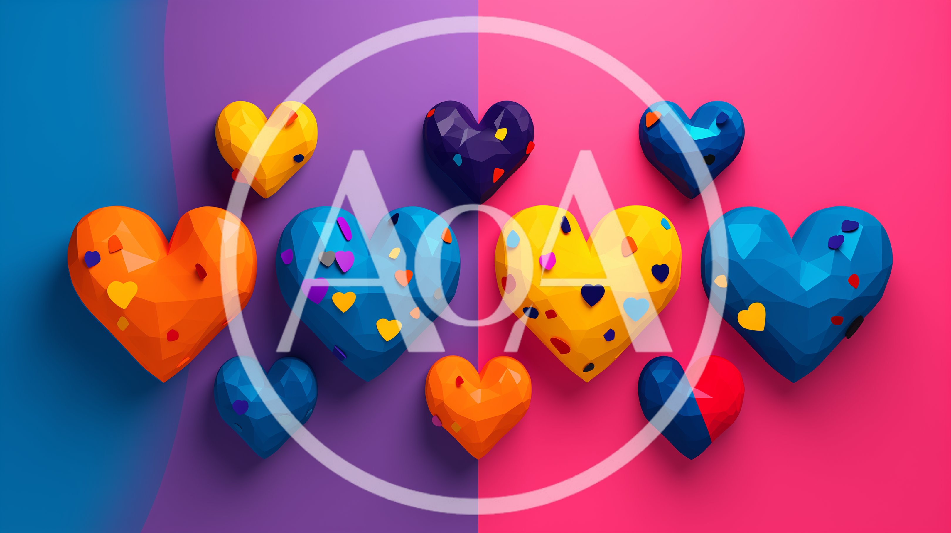 Low Poly 3D Hearts On Split Color Background