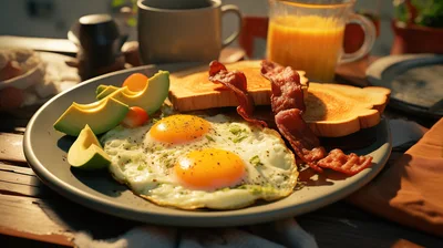 Sunny Side Up Eggs With Bacon And Avocado Breakfast
