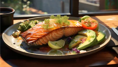 Glazed Salmon Fillet With Avocado And Tomato