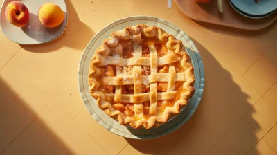 Freshly Baked Peach Pie On A Sunny Table