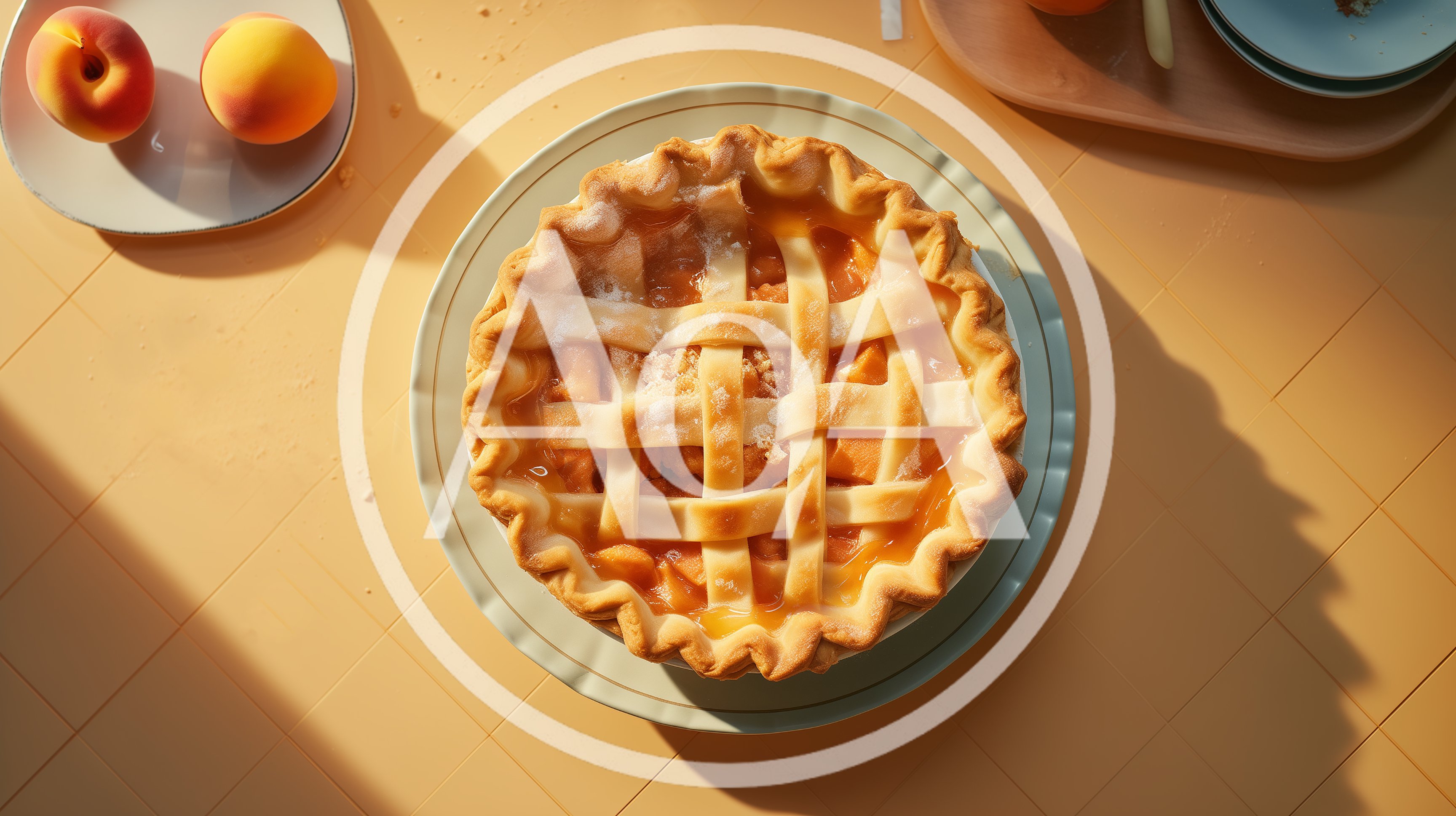 Freshly Baked Peach Pie On A Sunny Table