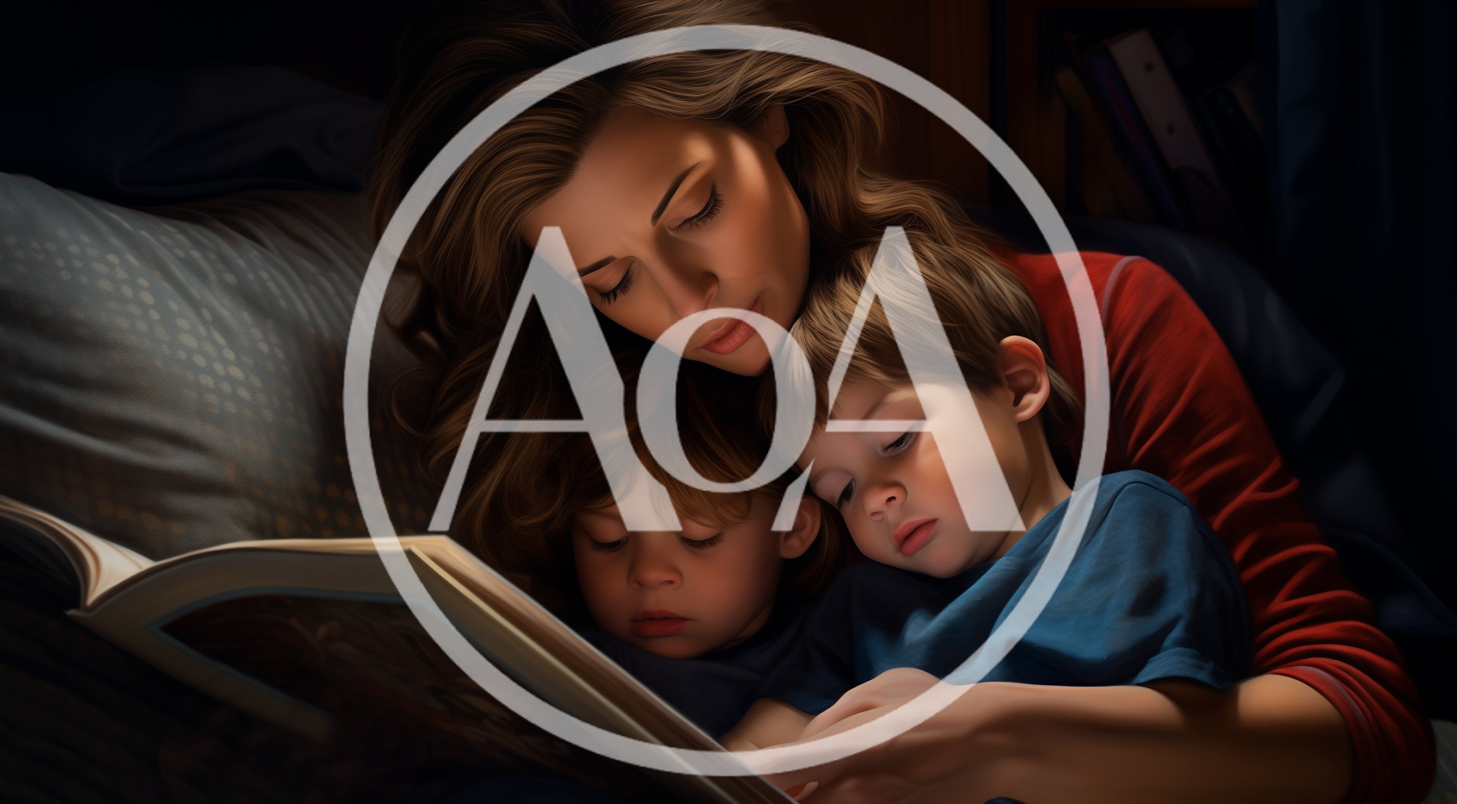 Mother Reading Bedtime Stories To Her Two Children