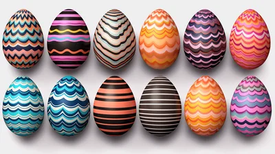 Set Of Twelve Colorful Patterned Easter Eggs