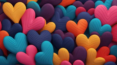 Abstract Background Of Colorful Textured 3D Hearts