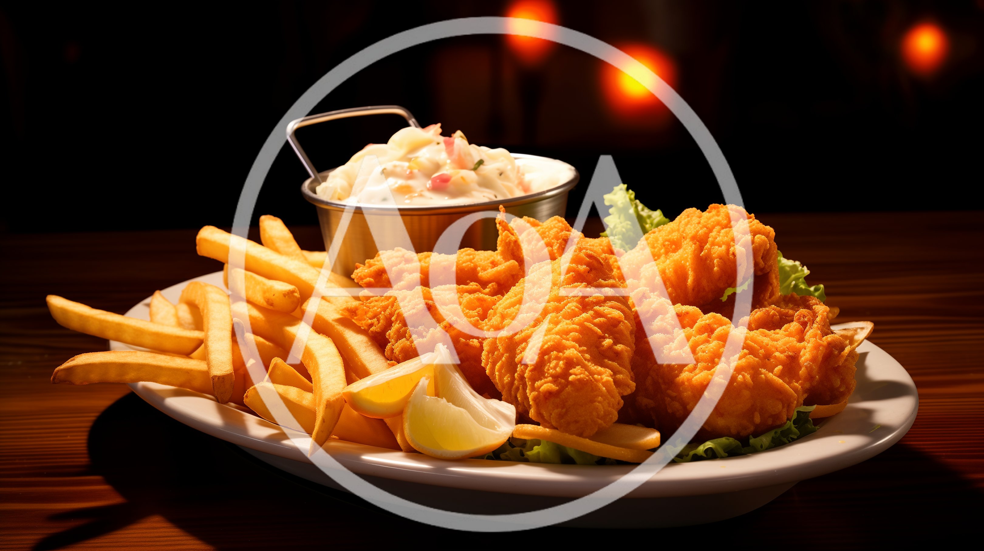 Crispy Fried Chicken Tenders With French Fries And Coleslaw