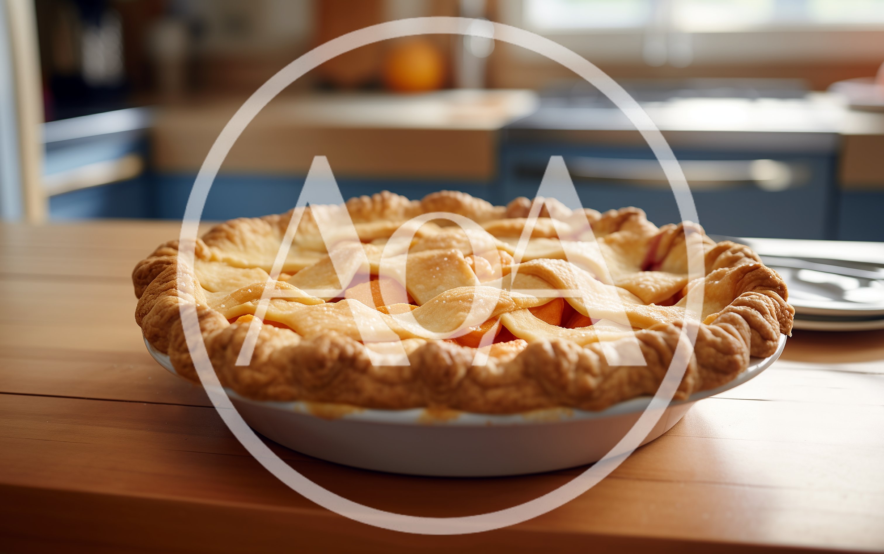 Freshly Baked Peach Lattice Pie On Wooden Table