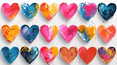 Collection of Colorful Abstract Painted Heart Illustrations