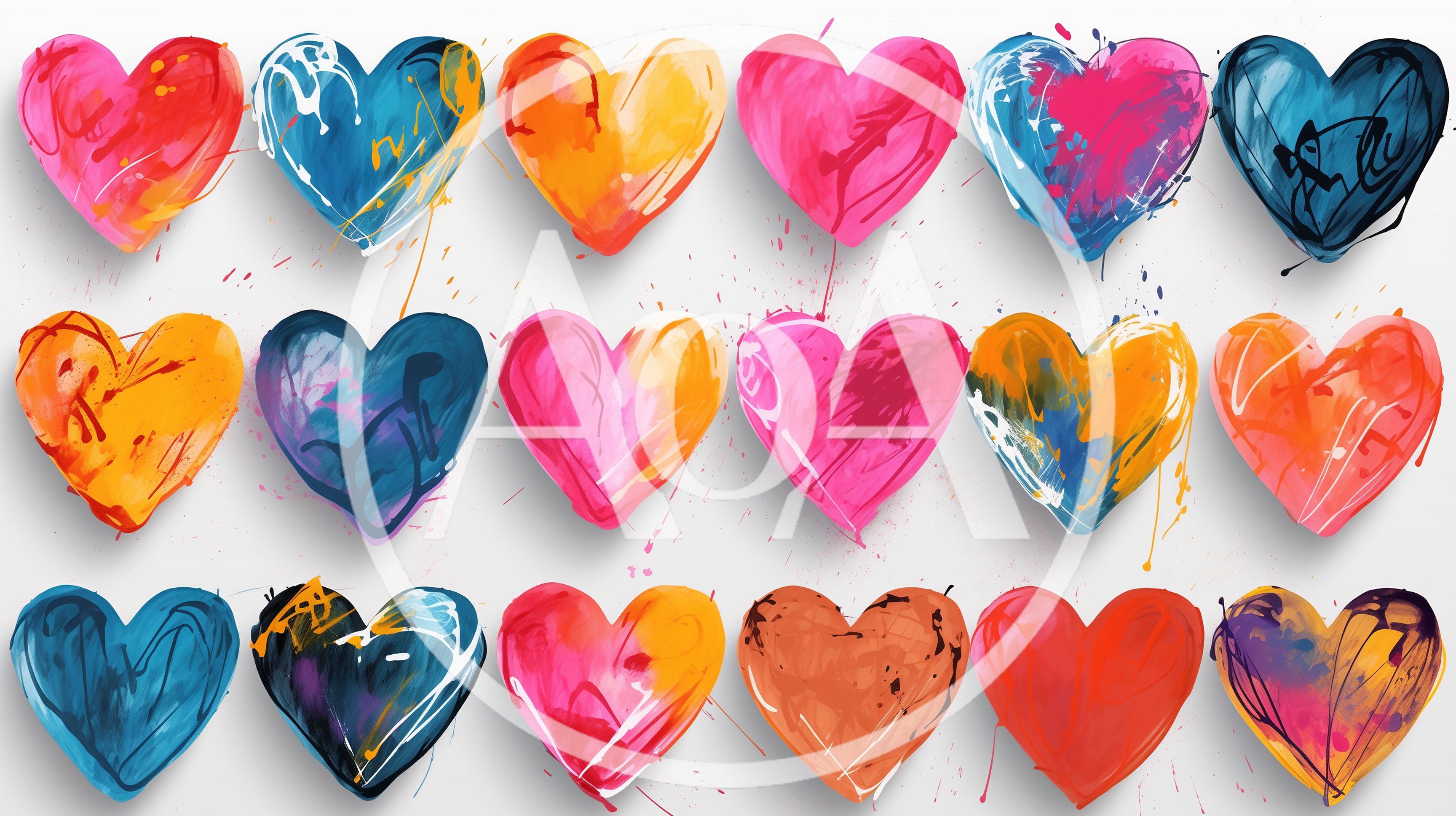Collection of Colorful Abstract Painted Heart Illustrations