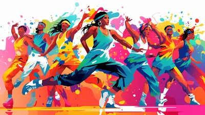 Group Of Dancers Performing Energetic Aerobic Exercise