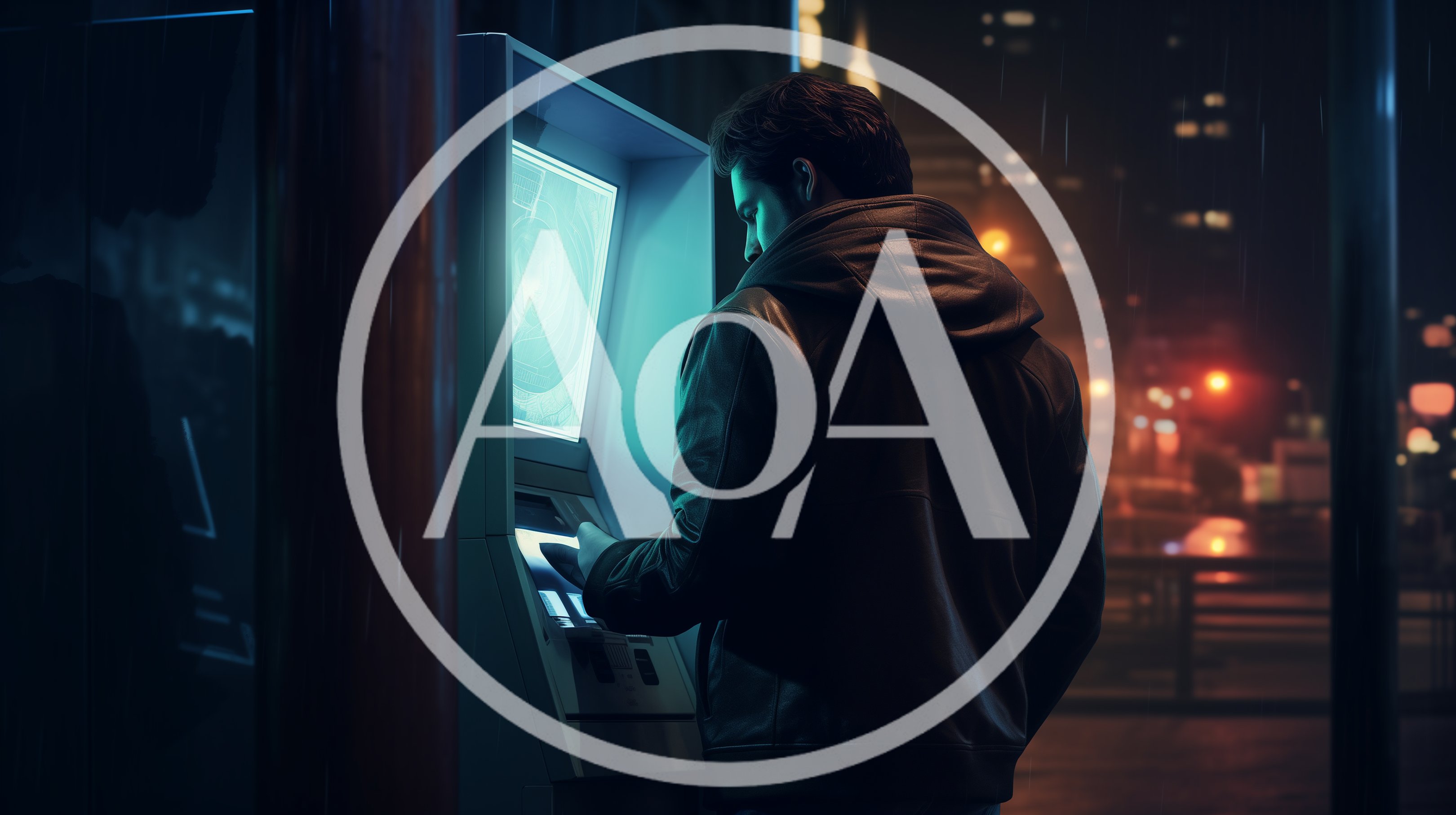 Man Using ATM at Night in City