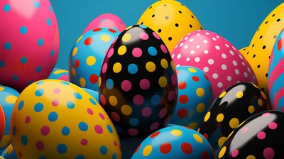 Colorful Polka Dot Easter Eggs On Blue Background