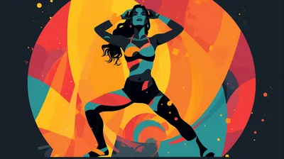 Stylized Illustration Of A Woman Dancing In A Vibrant Circle