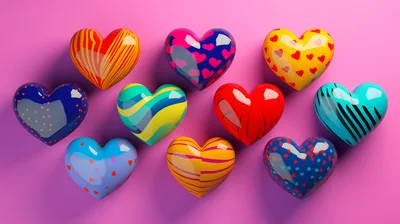 Collection of Colorful Decorative 3D Hearts