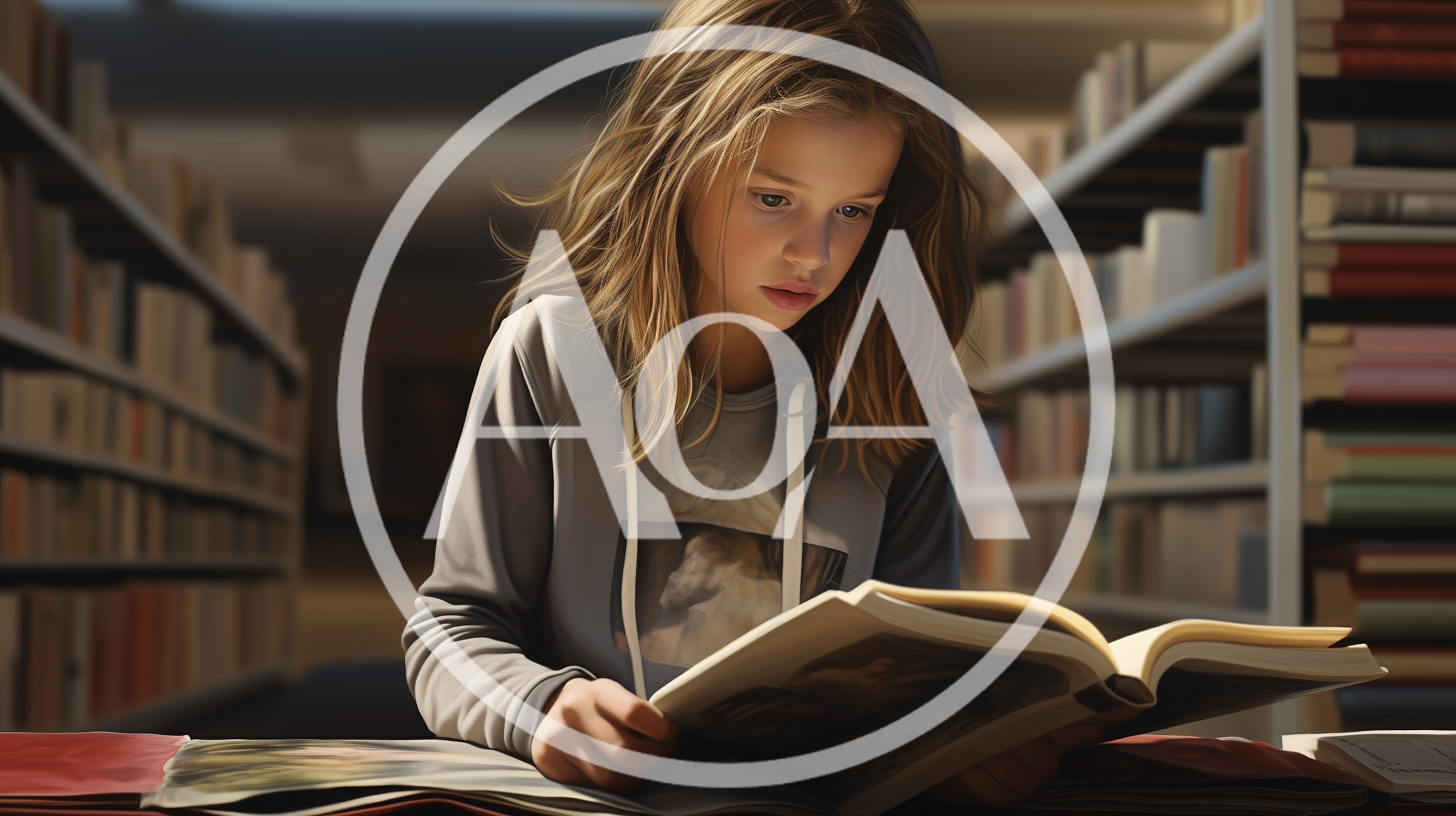Young Girl Reading A Book In A Library