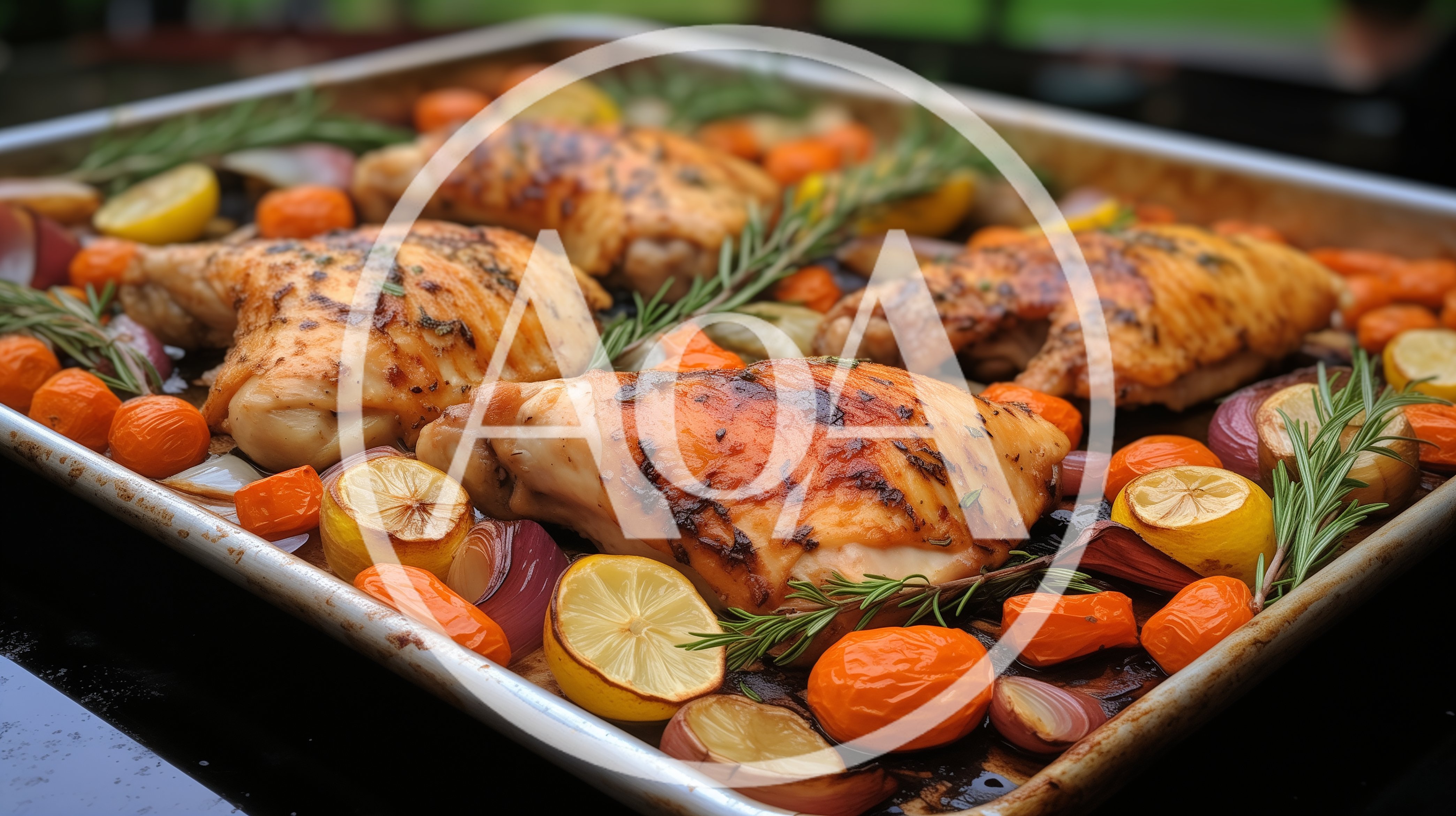 Roasted Chicken Thighs With Vegetables On Baking Sheet