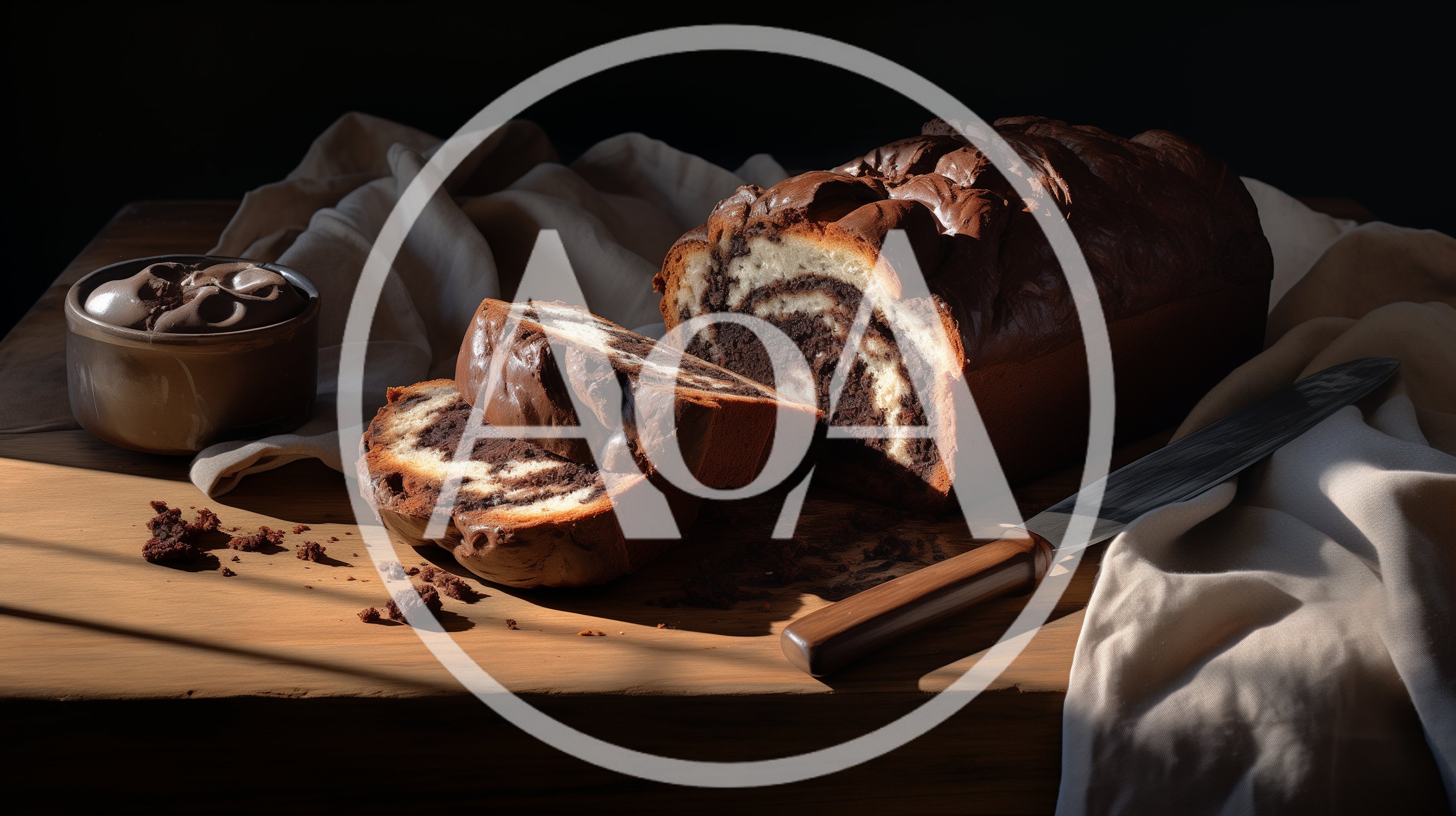 Freshly Baked Chocolate Marble Loaf Cake on Wooden Board