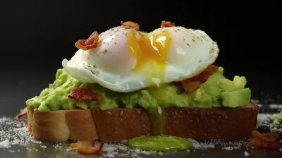 Poached Egg With Avocado Toast And Crispy Bacon