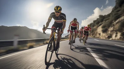Professional Cyclists Racing On A Mountain Road