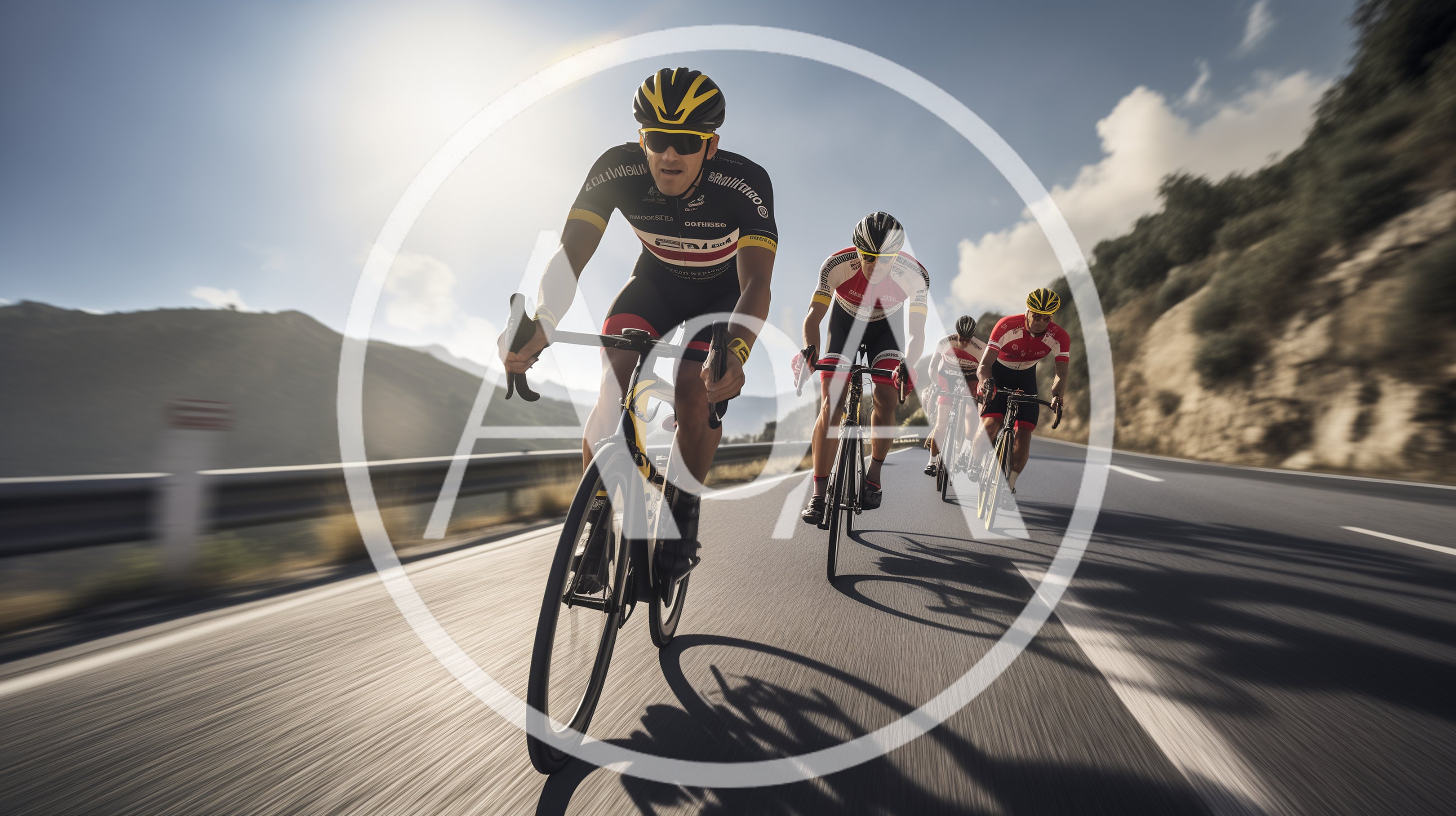 Professional Cyclists Racing On A Mountain Road