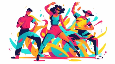 Three People Dancing In Vibrant Abstract Style