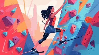 Woman Rock Climbing on Indoor Wall