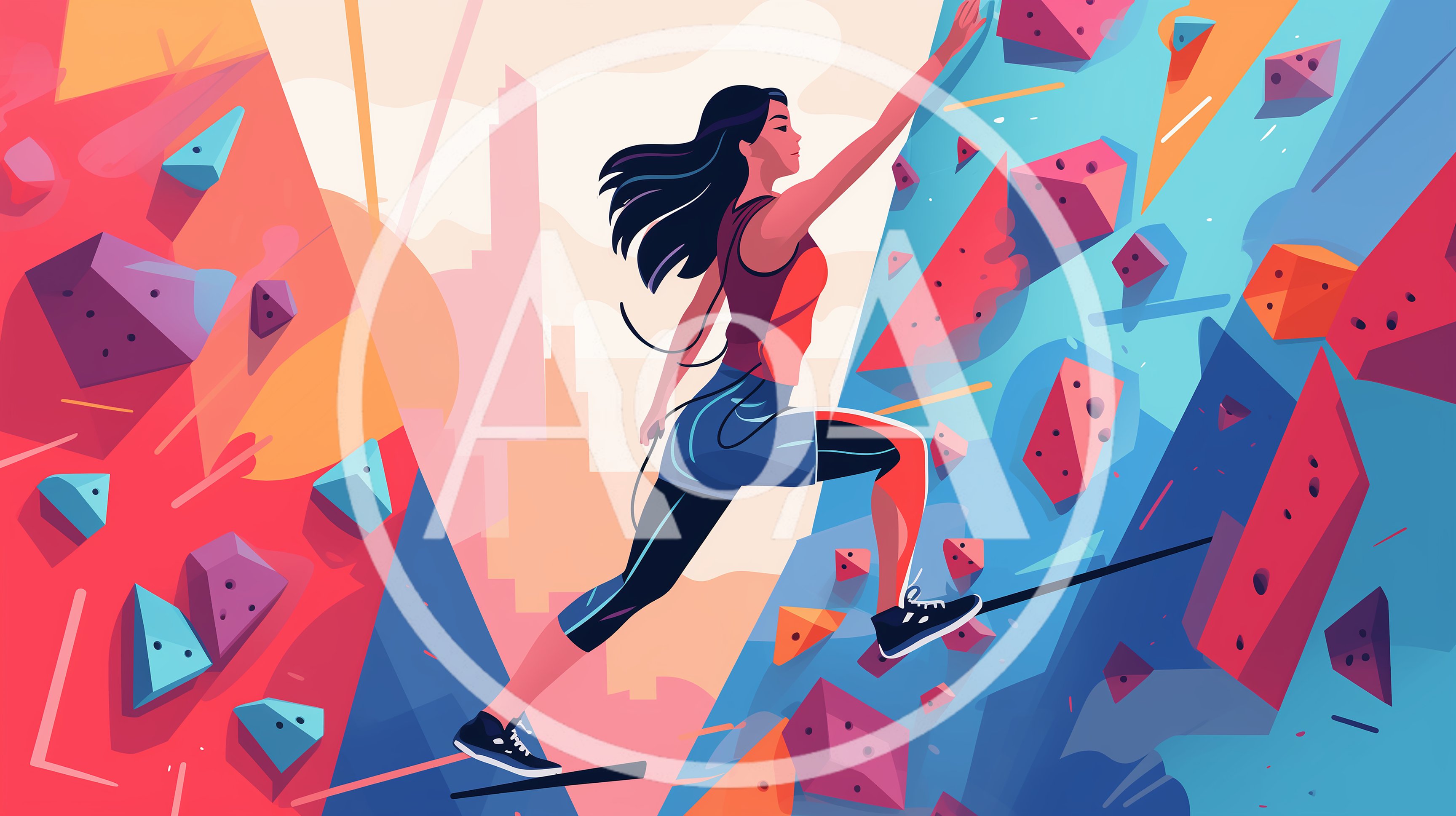 Woman Rock Climbing on Indoor Wall