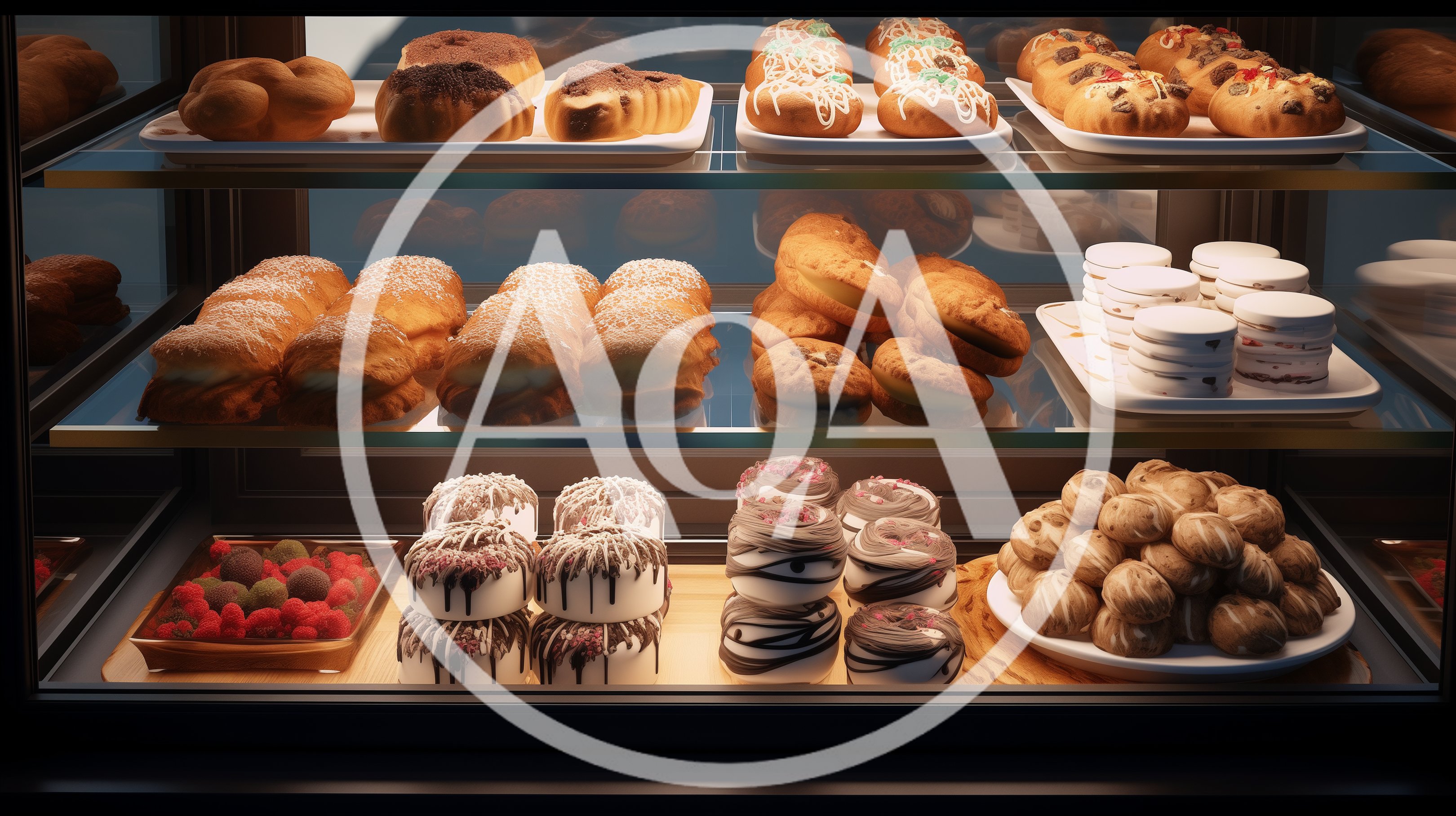 Assorted Pastries Displayed In A Bakery Showcase