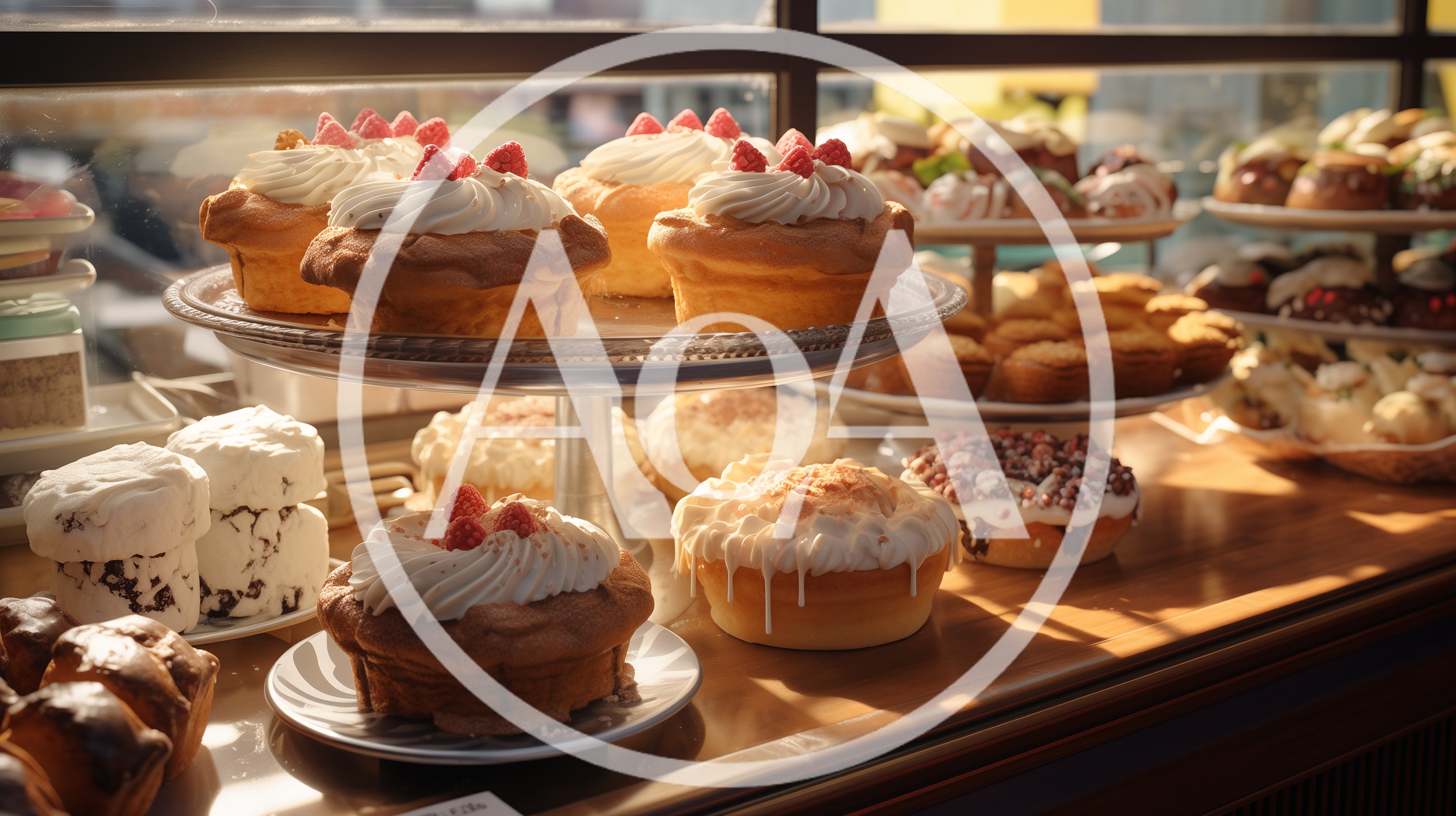 Assorted Gourmet Pastries Displayed In A Bakery Window