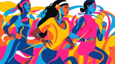 Abstract Illustration Of Three Women Running Together