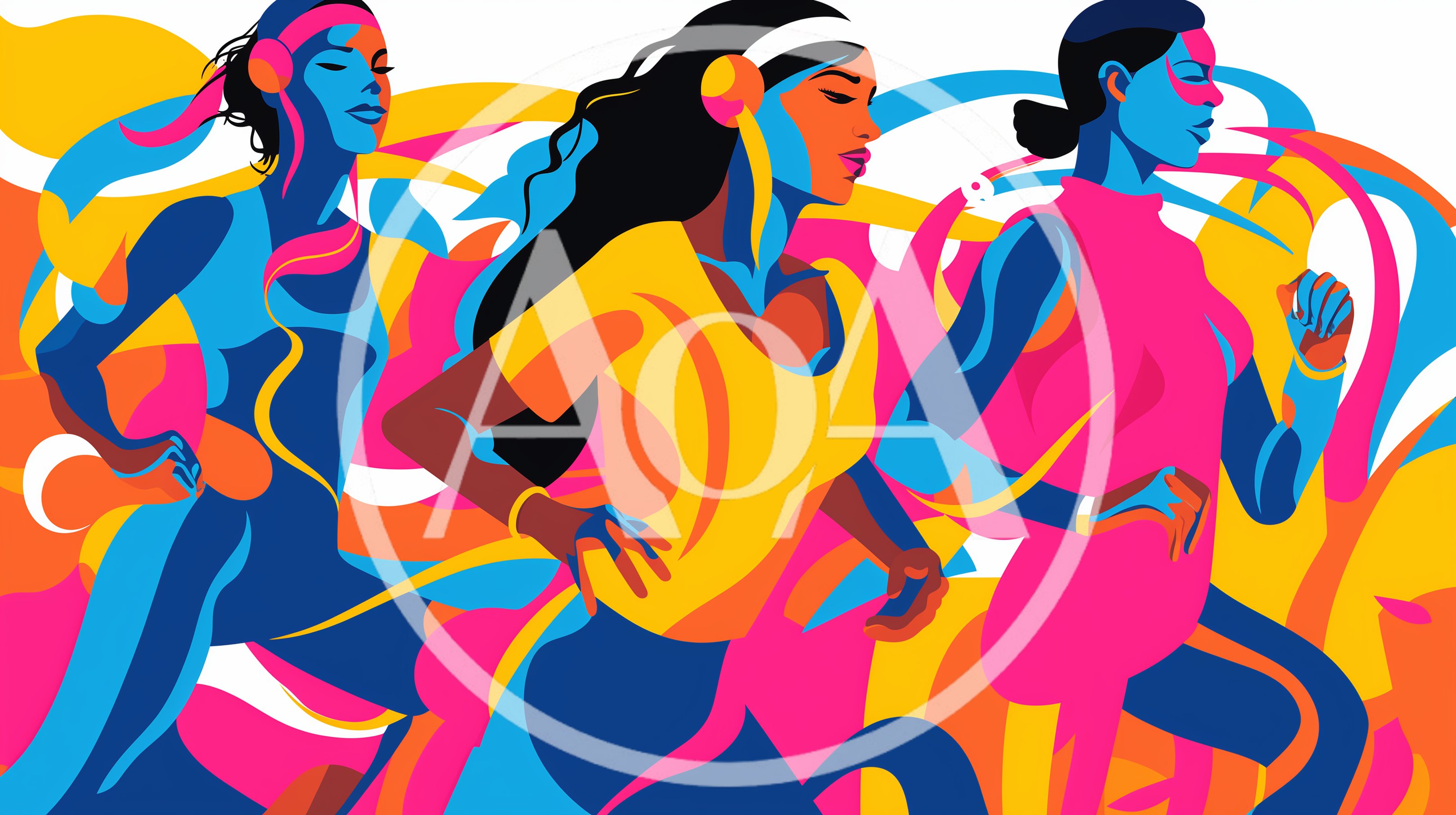 Abstract Illustration Of Three Women Running Together
