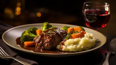 Gourmet Braised Beef With Mashed Potatoes And Vegetables