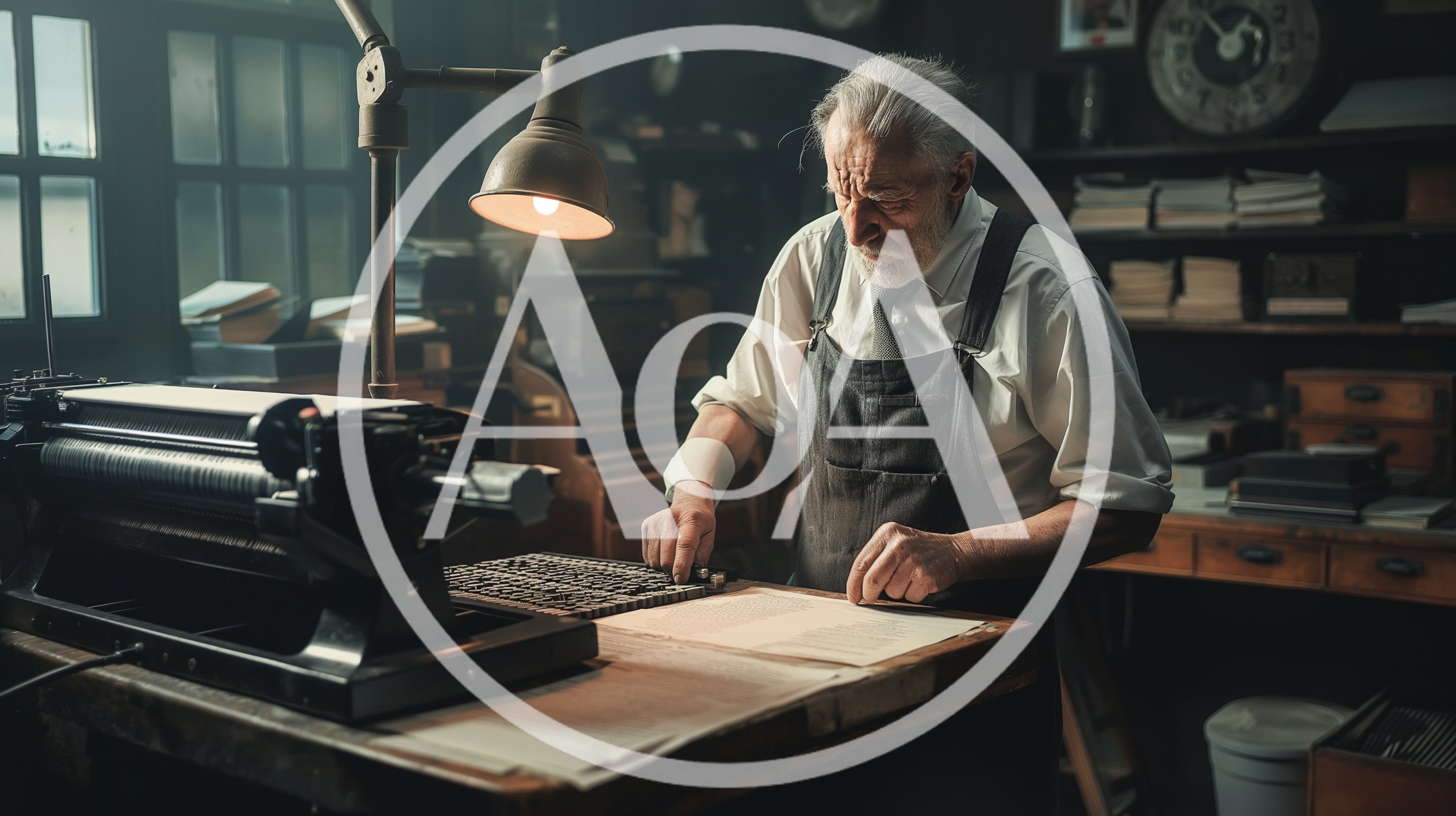 Elderly Typesetter Working In A Vintage Print Shop