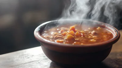 Steaming Bowl Of Hearty Vegetable Soup