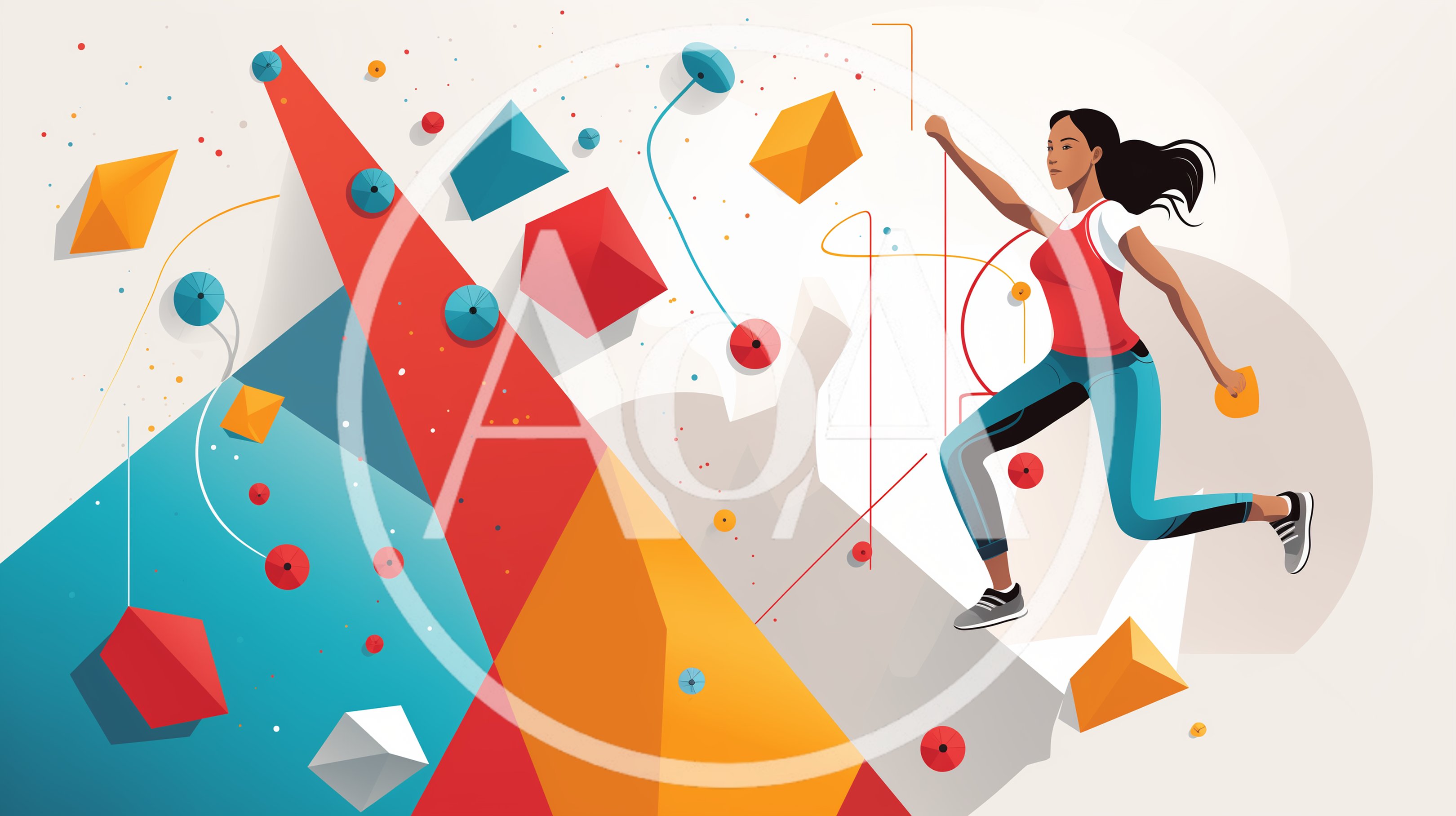 Woman Bouldering On Abstract Geometric Climbing Wall