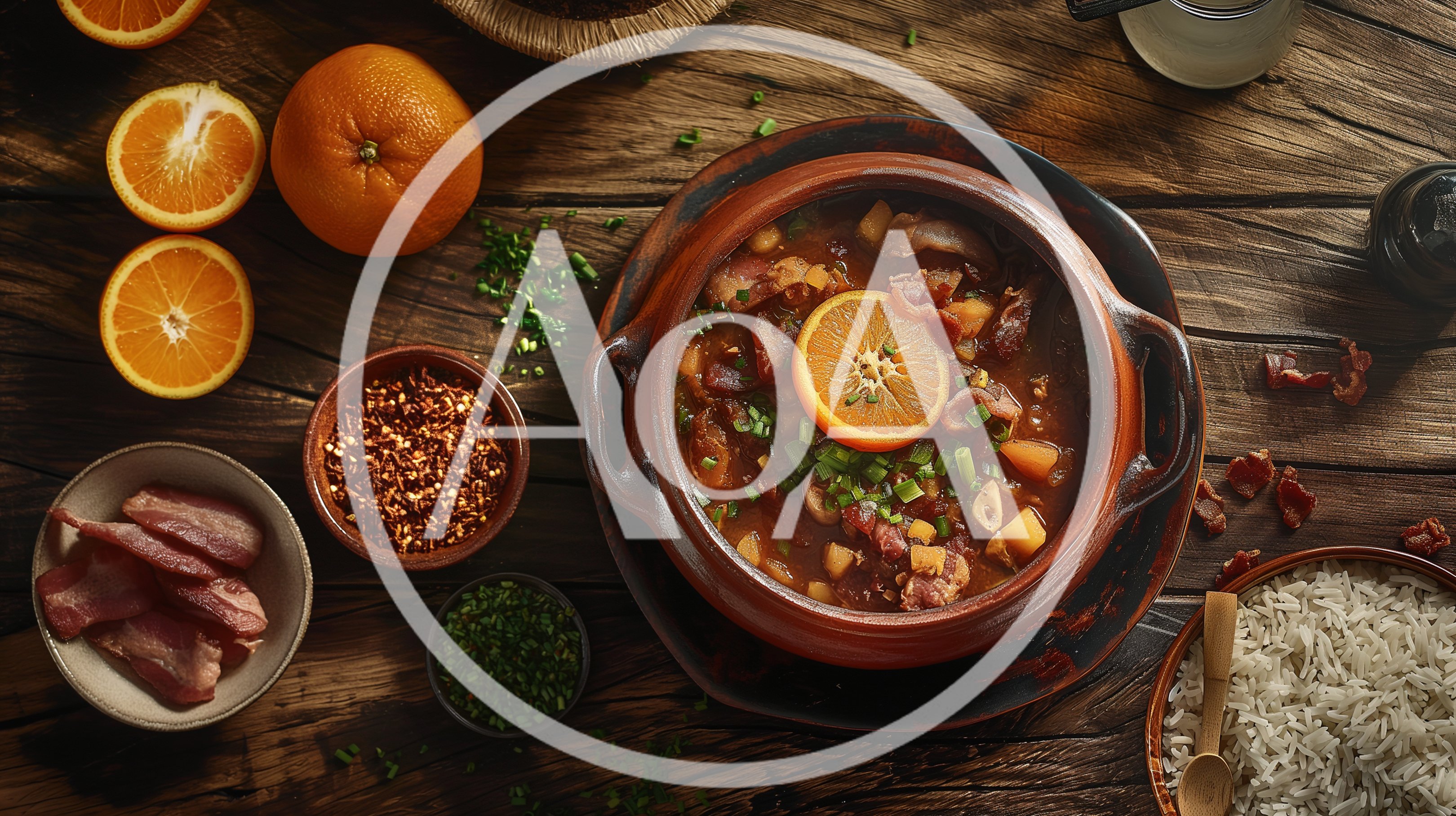 Top View Of Brazilian Feijoada With Orange And Rice