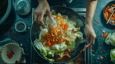 Chef Stir Frying Fresh Vegetables In A Wok