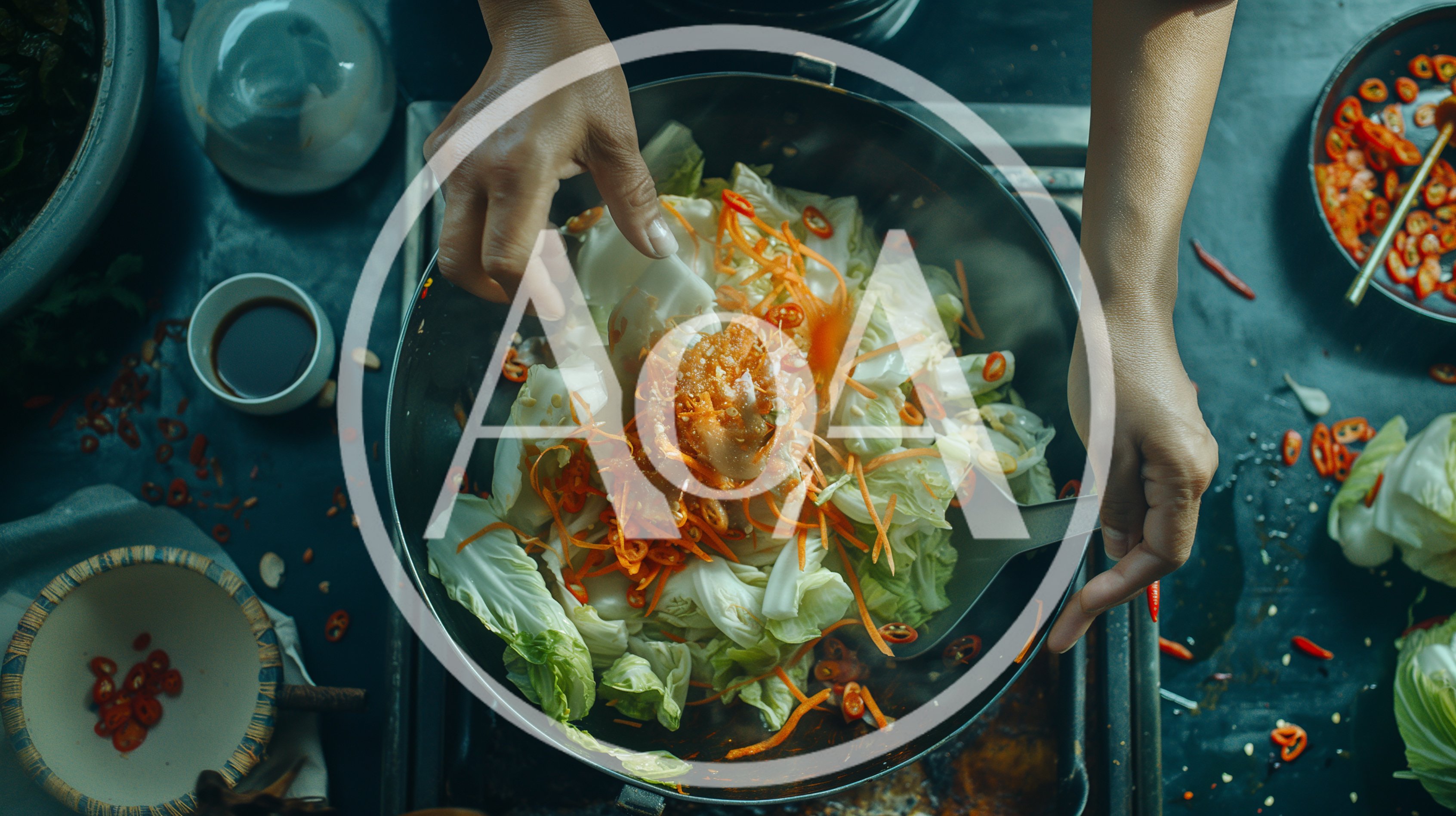Chef Stir Frying Fresh Vegetables In A Wok