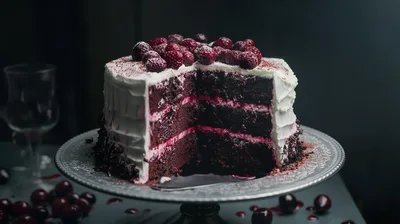 Decadent Chocolate Layer Cake With Fresh Cherries