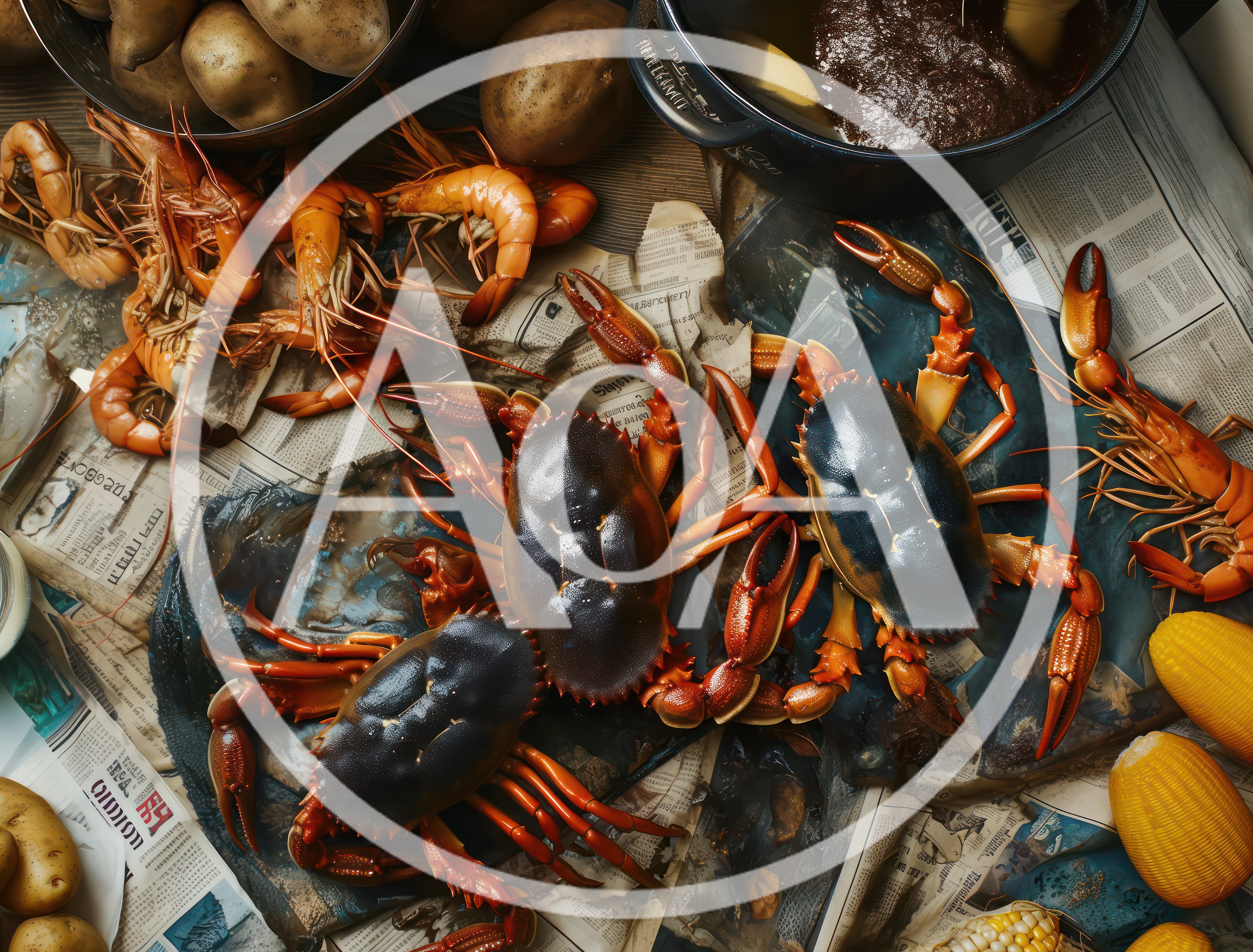 Fresh Seafood Boil Ingredients On Newspaper