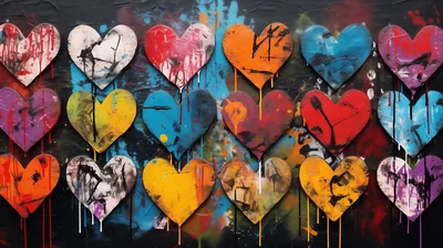 Abstract Graffiti Art With Colorful Painted Hearts