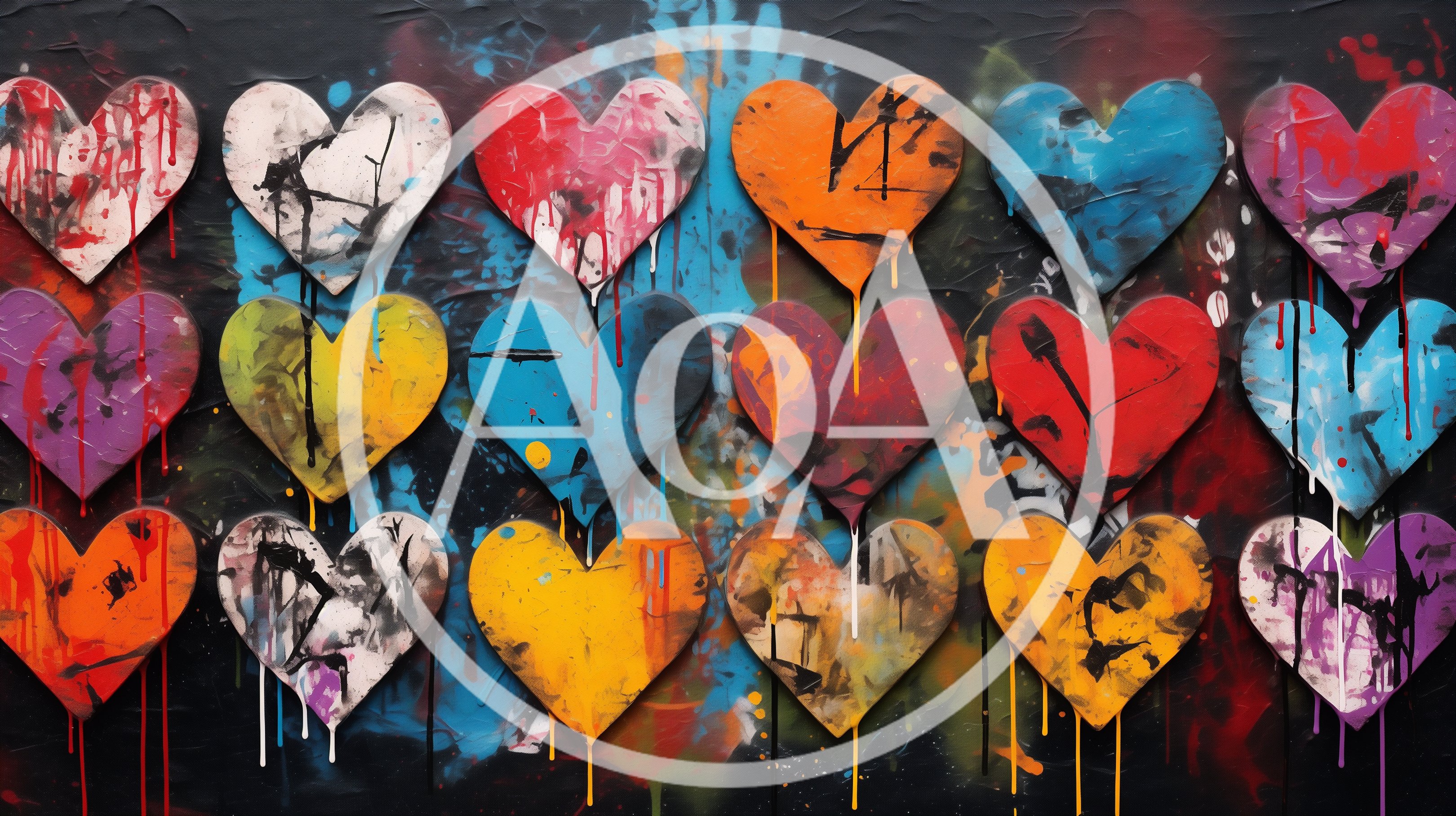 Abstract Graffiti Art With Colorful Painted Hearts
