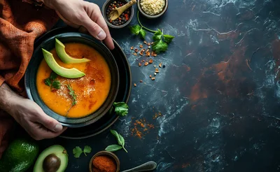 Hands Holding A Bowl Of Creamy Vegetable Soup