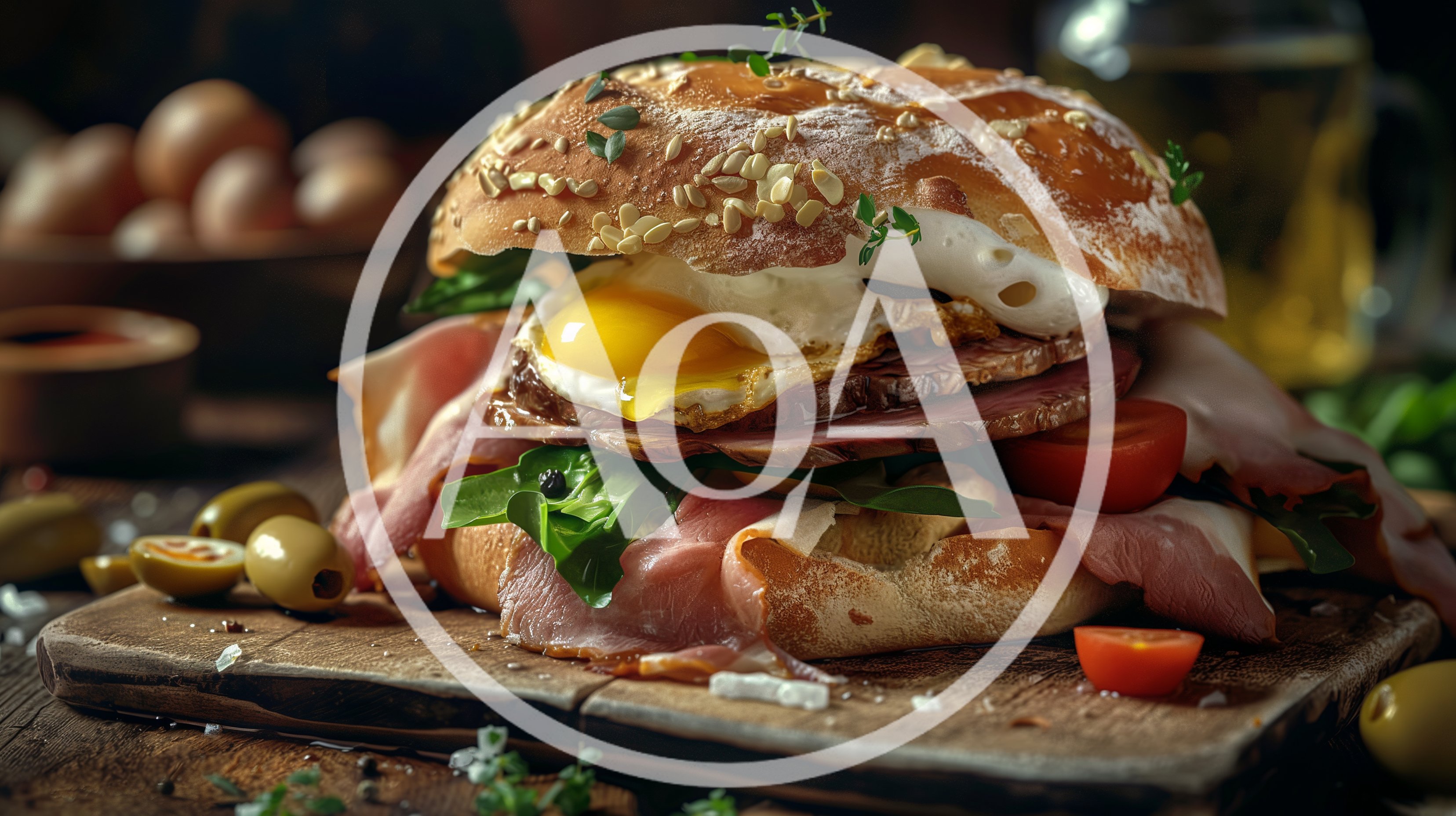 Gourmet Breakfast Sandwich With Fried Egg And Ham