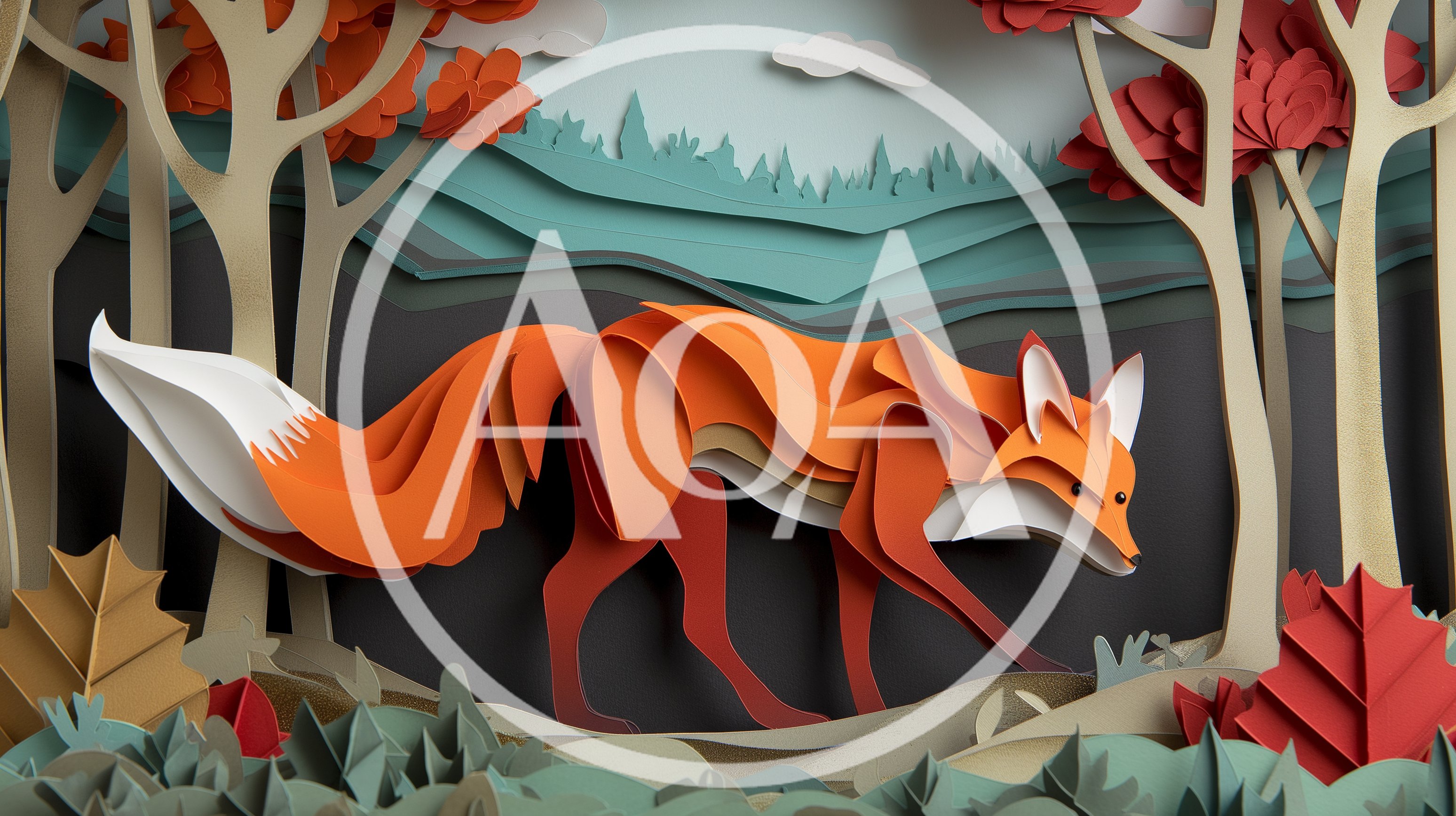 Papercraft Fox Walking Through An Autumn Forest
