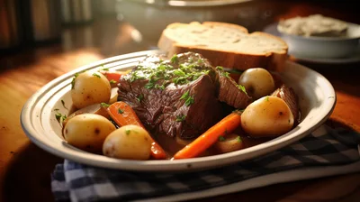 Pot Roast Dinner With Vegetables And Bread